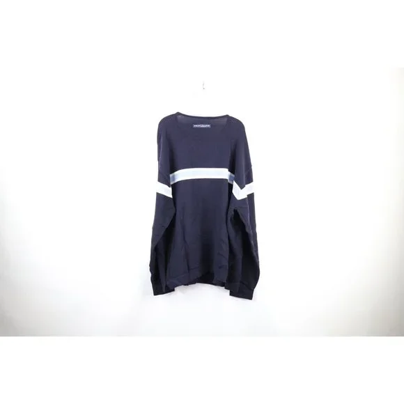 NOS Vintage Phat Farm Mens 3XL Striped Spell Out Script Marled Knit Sweater Navy